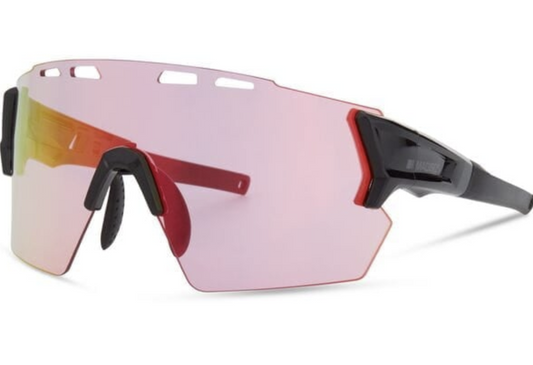 Madison Stealth Gloss Black Road ,Mountain Bike Sunglasses - 3 Lens Pack - Pink Rose Mirror / Amber / Clear